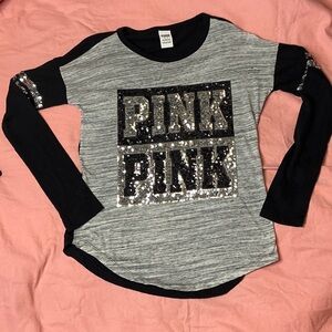 Victoria's Secret Gray and Black Sequin Long Sleeve Tee